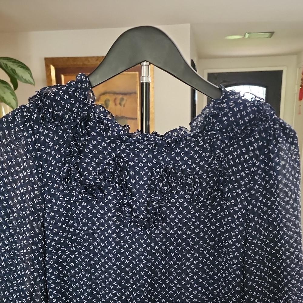 Free People Navy Floral Smocked Long Sleeve Dress Boho Romantic - Picture 2 of 12